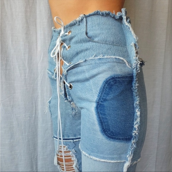 High/low Waisted Patchwork Jeans - Picture 4 of 6